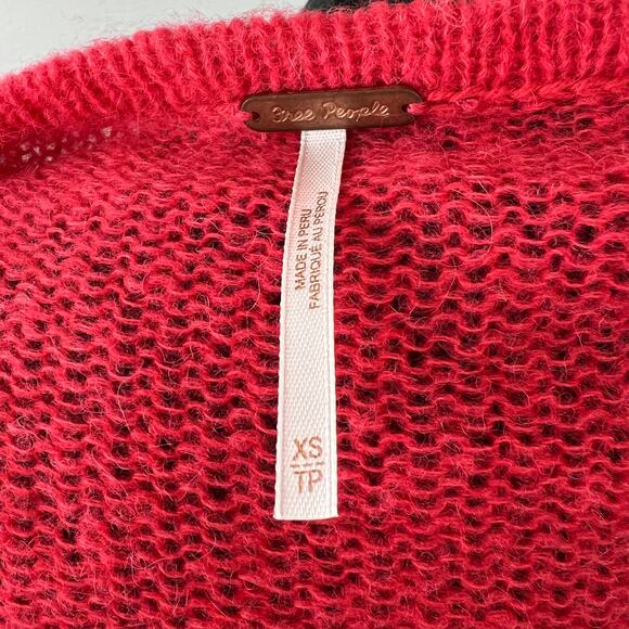 FREE PEOPLE Red Sweater Alpaca Gossamer Pullover V-Neck Size XS X-Small - Picture 8 of 10